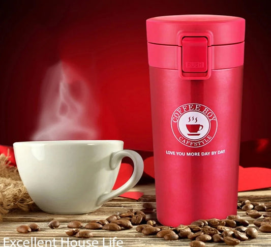 Çift Katmanlı Paslanmaz Çelik Mug | 380ml | Kaydırmaz & Kilitli Termos Bardak ☕🔥