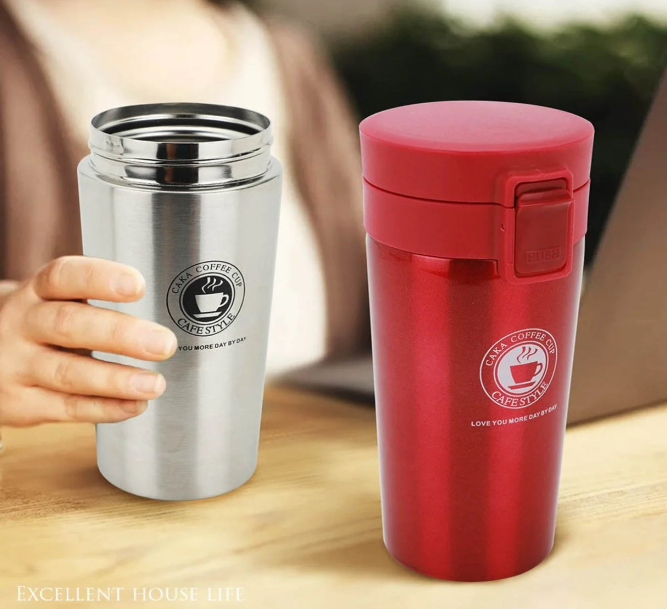 Çift Katmanlı Paslanmaz Çelik Mug | 380ml | Kaydırmaz & Kilitli Termos Bardak ☕🔥