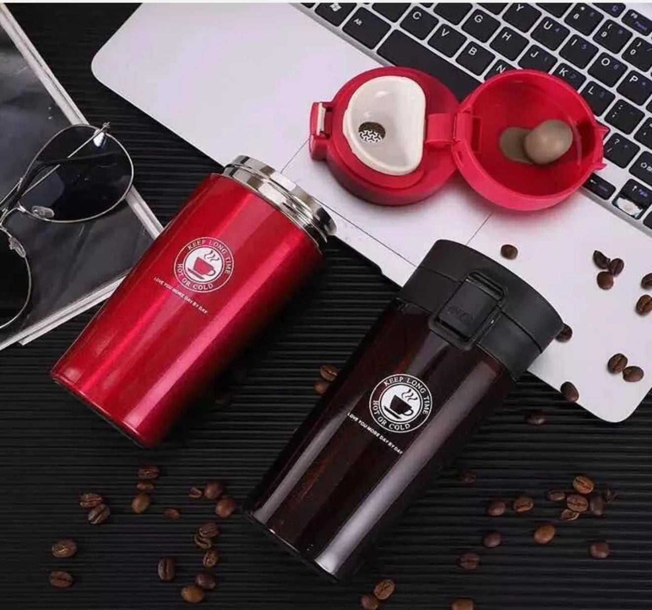 Çift Katmanlı Paslanmaz Çelik Mug | 380ml | Kaydırmaz & Kilitli Termos Bardak ☕🔥