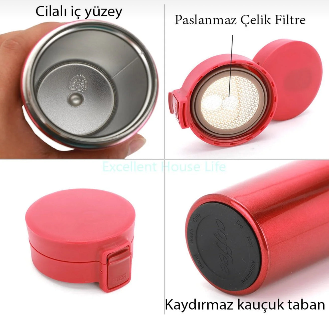 Çift Katmanlı Paslanmaz Çelik Mug | 380ml | Kaydırmaz & Kilitli Termos Bardak ☕🔥