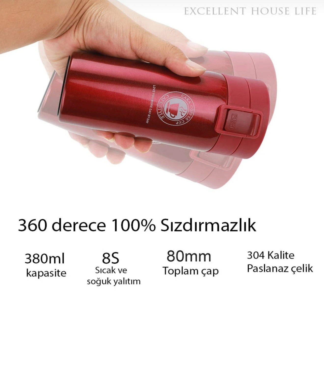 Çift Katmanlı Paslanmaz Çelik Mug | 380ml | Kaydırmaz & Kilitli Termos Bardak ☕🔥