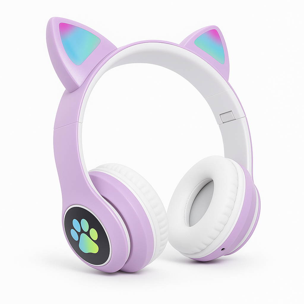 Kablosuz Bluetooth Kedi Kulaklığı – LED Işıklı Pati Desenli 🐾