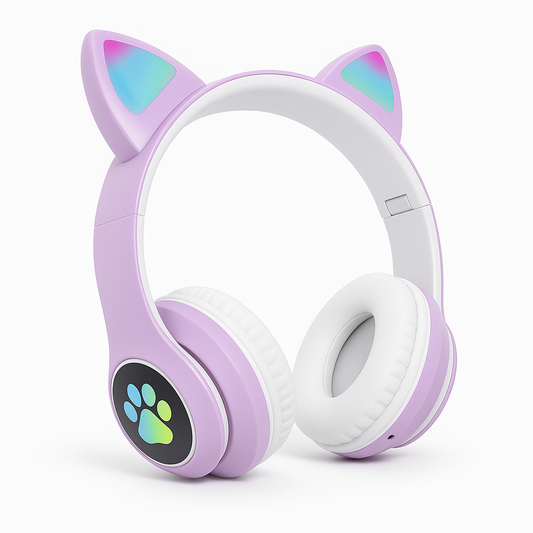 Kablosuz Bluetooth Kedi Kulaklığı – LED Işıklı Pati Desenli 🐾